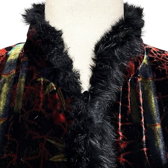 Chico's Vintage 90s Faux Fur Trim Beaded Geisha Silk Velvet Kimono Duster Size M - Picture 5 of 15